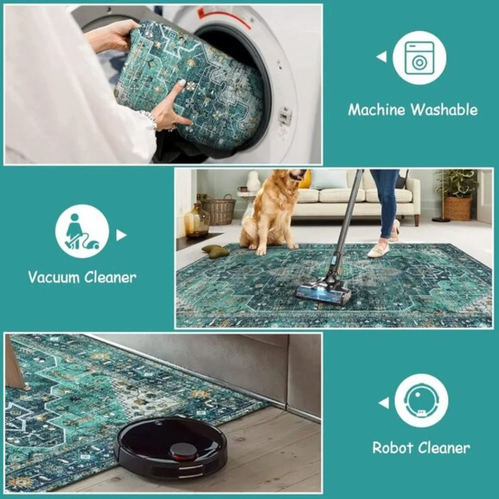New 3x5 Ultra-Thin Vintage Rug, Washable Non-Slip Carpet for Home, Room & Entry